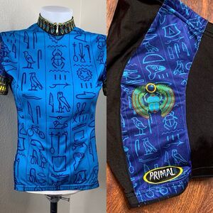 Primal Wear Egyptian Queen Of De Nile Cycling Jersey Womens Sz S Hieroglyph Blue